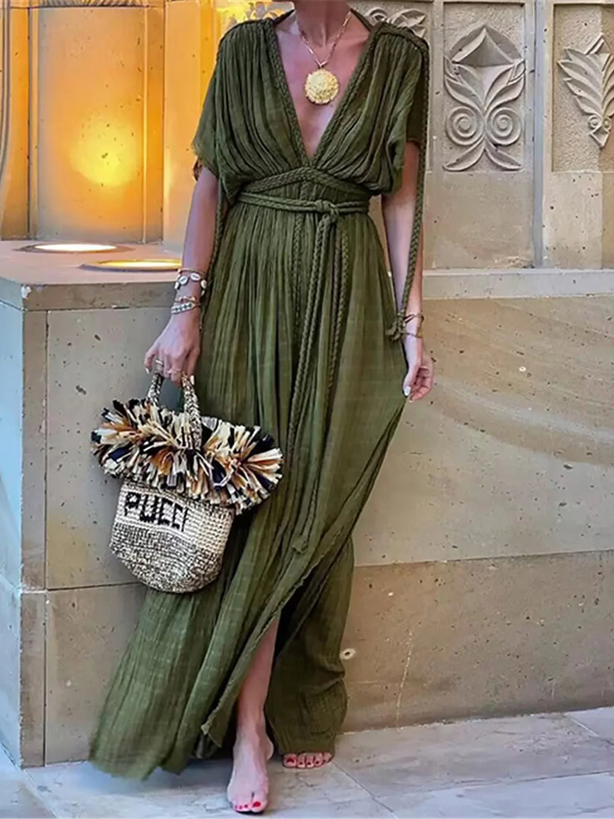 Deep V Neck Short Sleeve High Split Crochet Knitted Tunic Beach Cover Up Cover-ups Beach Dress Beach Wear Beachwear Female K5646