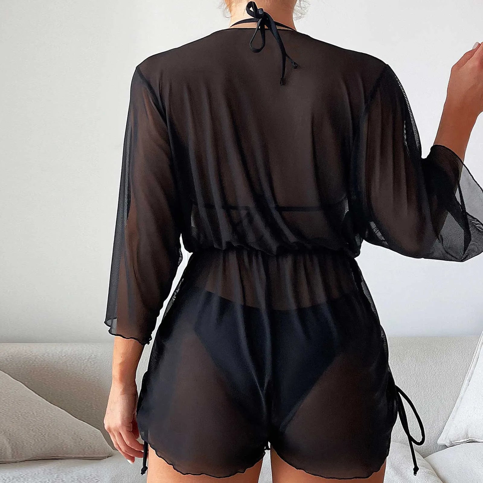 3 pieces Bikinis sets Sexy Triangle Cup Hanging Neck Swimwear Back Strap Graze High Cut Briefs Drawstring Swimsuits Bikinis