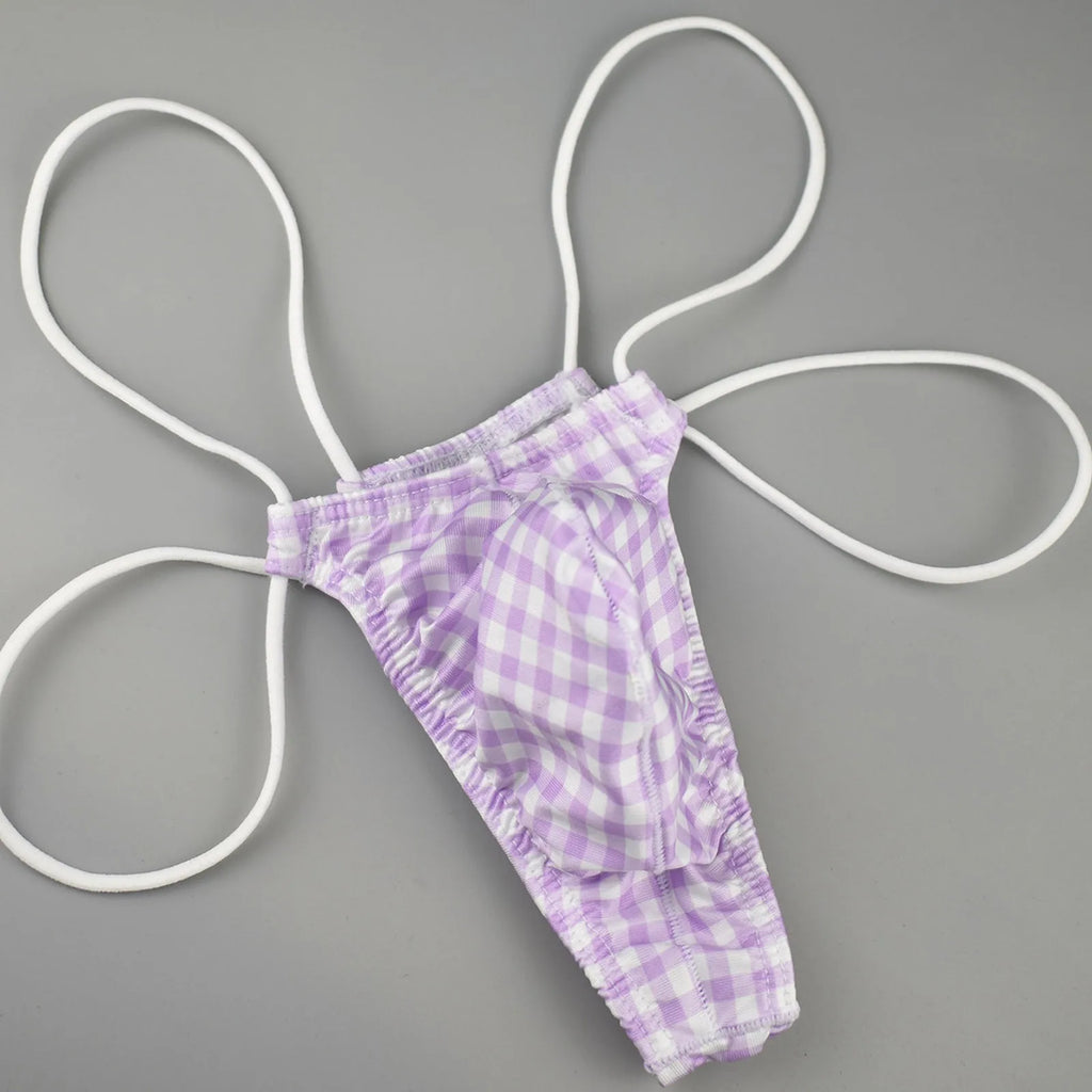 Plaid Printed Sexy Underwear For Men Lightweight Low Waist Sexy Underwear Thong Briefs Mens Bikini Underwear Tanga Hombre