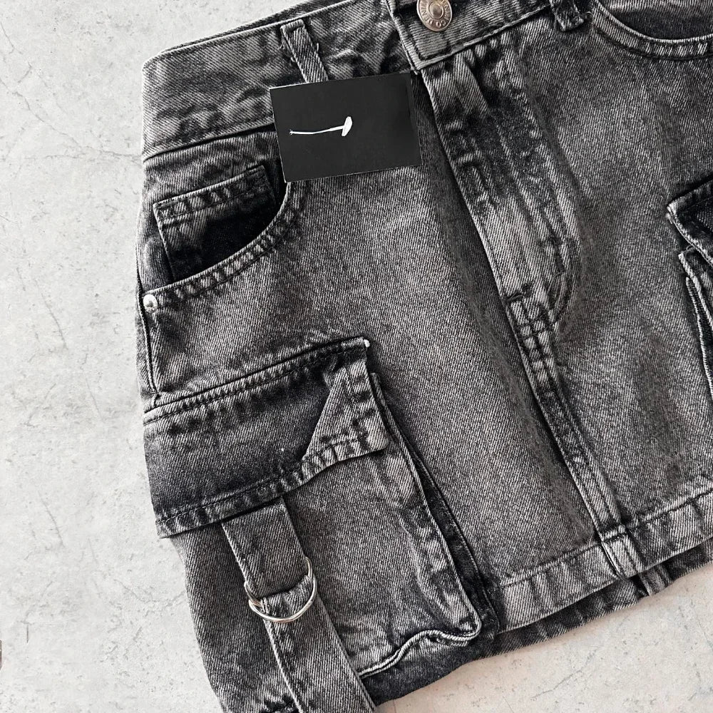 Harajuku Multiple Pockets Denim Plaid Skirt Vintage Goth Black Y2k Mini Skir Fashion Womens Casual Versatile Sexy Streetwear