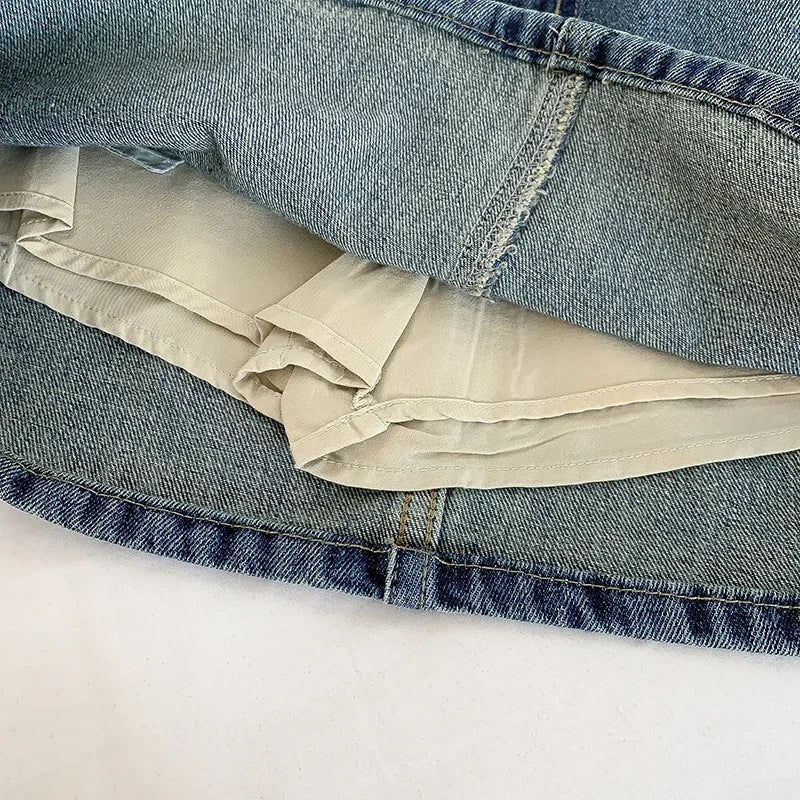 Y2k Denim Mini Skirts For Women Korean Style Summer 2023 Sexy Female Wide Leg Jeans Skirt Casual Vintage Blue Black High Quality