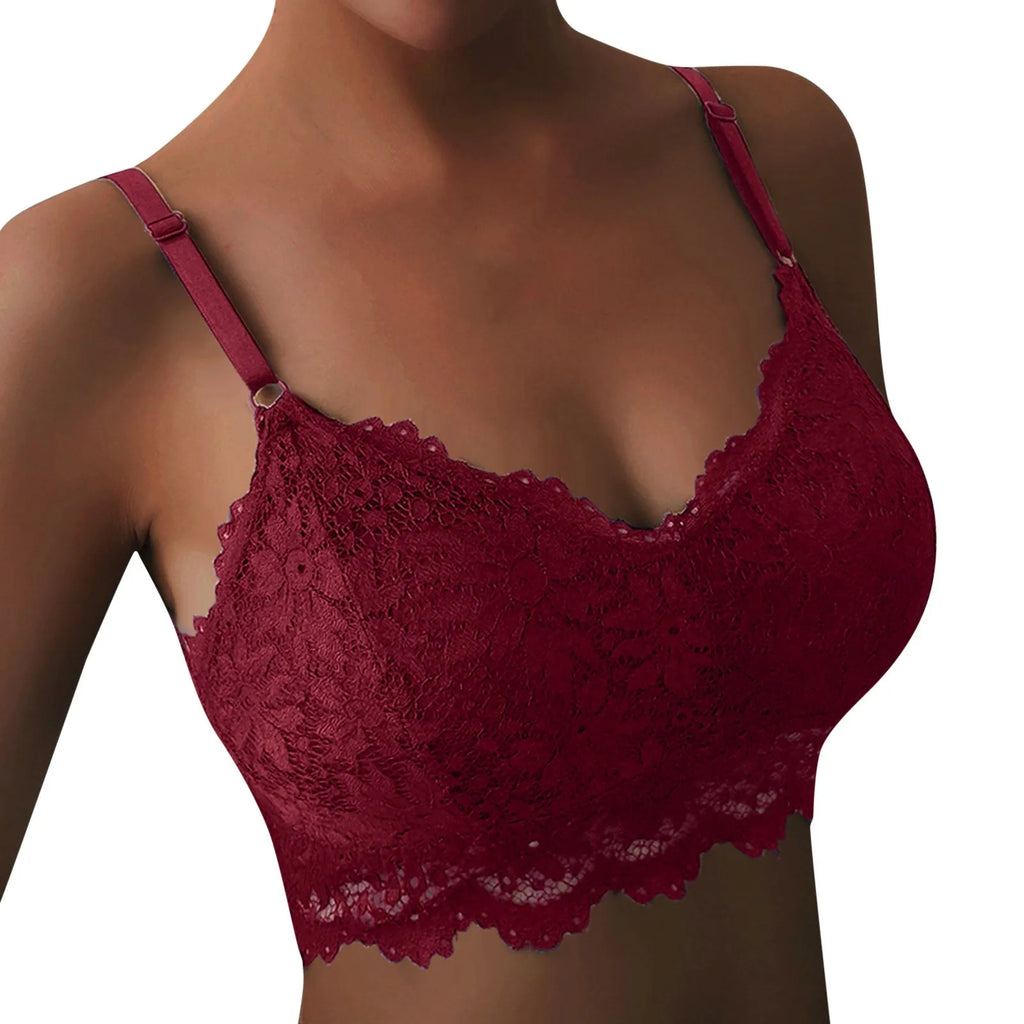 Women One Size Vest Lace Crop Brassiere Sexy V-Neck Chest Pad Bras Camisole Crop Top Solid Color Wireless Bra For Women Sutiã