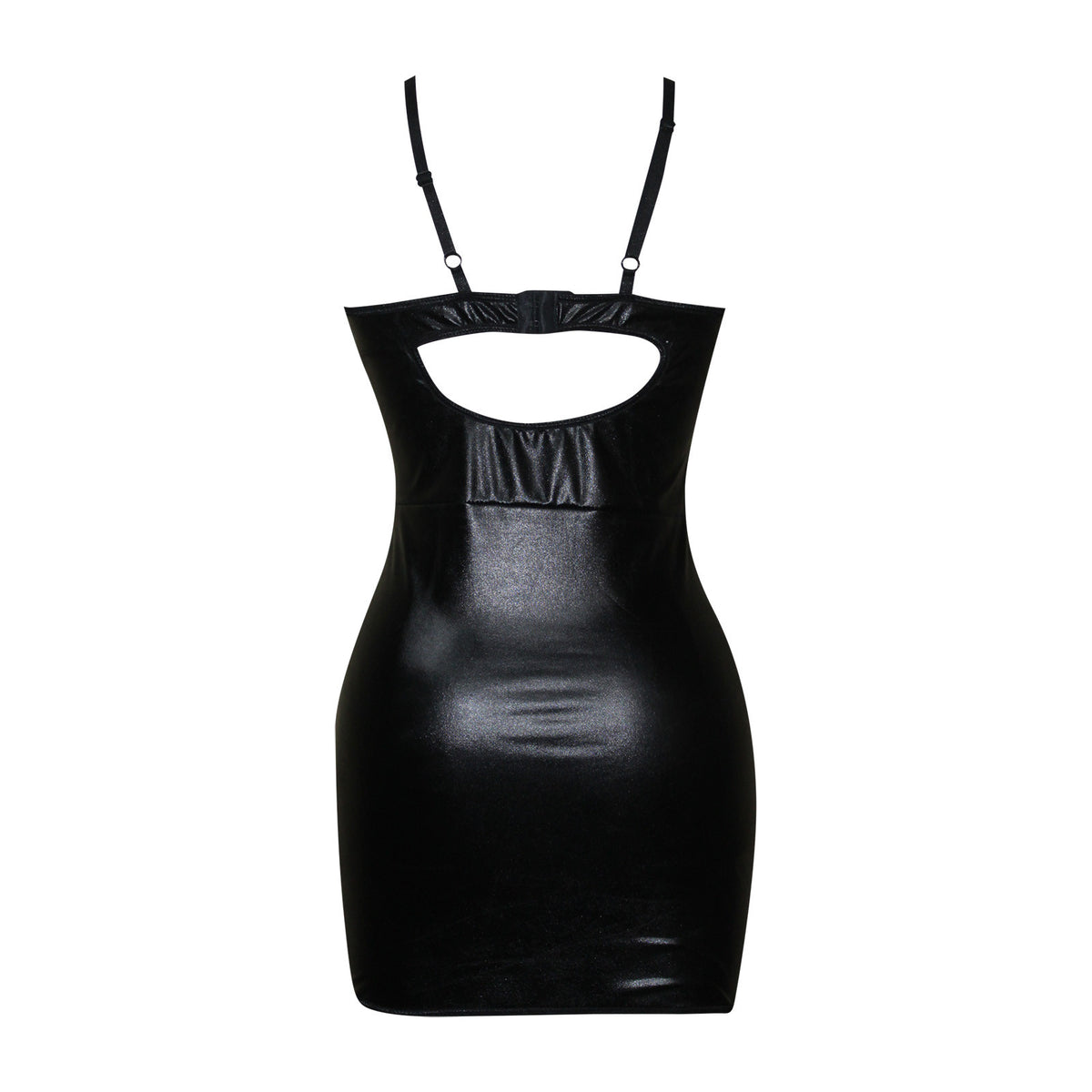 Women Leather Spaghetti Strap Dress Sleeveless Zipper Front Push Up Bra Mini Bodycon Dress Sexy Mesh Party Clubwear Micro Dress