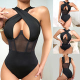 Women's Sexy Mesh Bodysuit Slim Steel Ring Fishbone Corset Top See Through Halter Teddy Plus Size Sexy Lingerie For Women 2024
