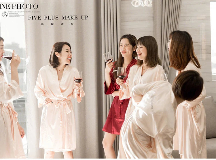 Embroidery Bride Bridesmaid Wedding Robe Gift Sexy Elegant Kimono Sleepwear Lady Bathrobe Intimate Lingerie Satin Home Dress