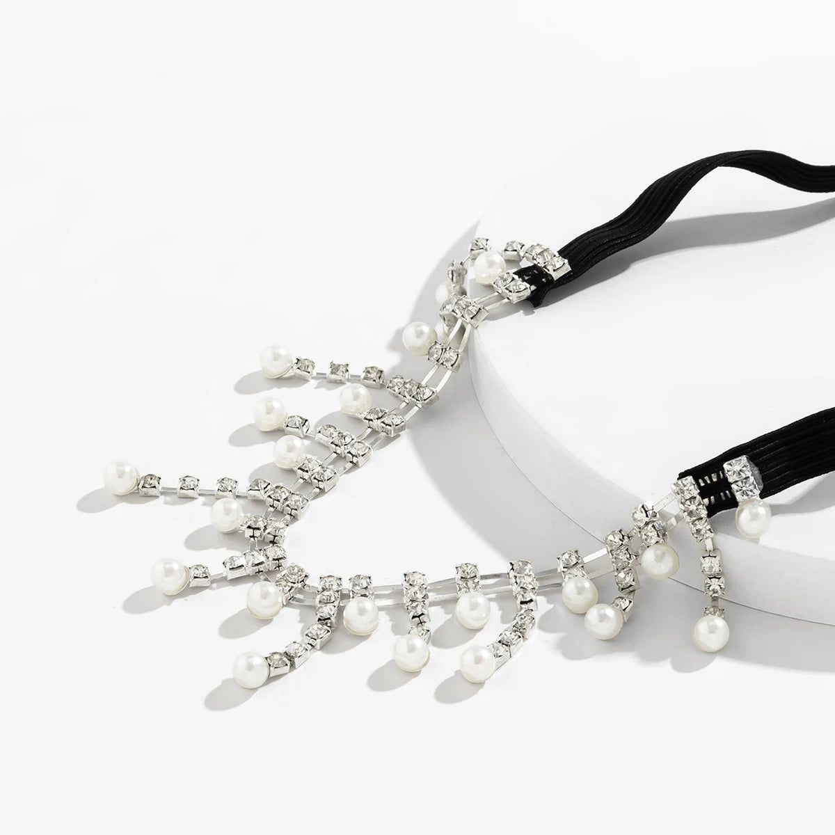 IngeSight.Z Sexy Full Rhinestones Imitation Pearl Tassel Leg Thigh Chain for Women Simple Adjustable Elastic Band Body Chain