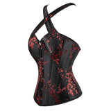 Corset Top Plus Size Sexy Lingerie Women Bustier Strap Embroidery Flower Overbust Corselet Vintage Fairy Burlesque Red Black