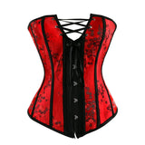 Corset Top Plus Size Sexy Lingerie Women Bustier Strap Embroidery Flower Overbust Corselet Vintage Fairy Burlesque Red Black