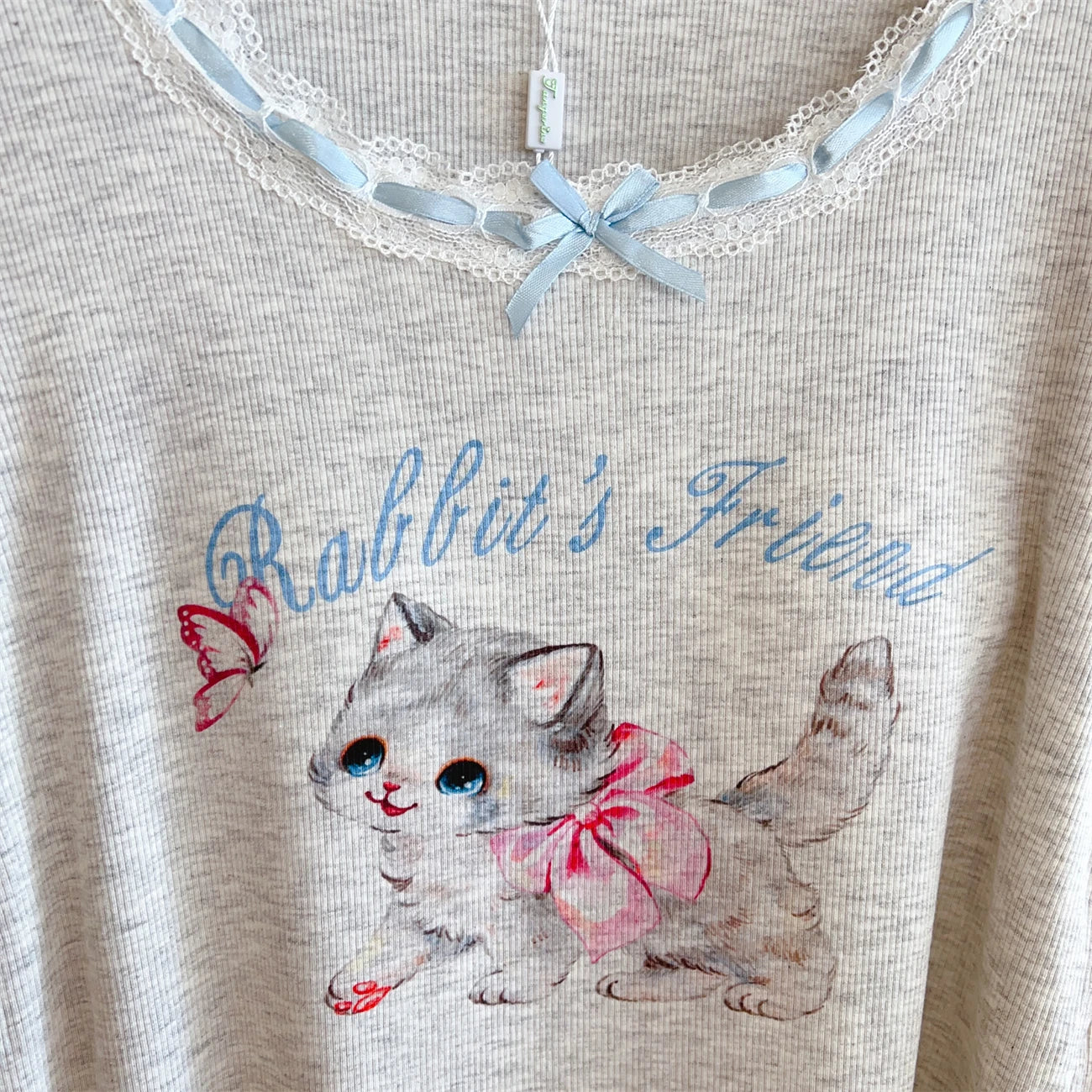 Modal Pajama Sets Sweet Cat Loose Long Sleeve Round Collar Bow Short T Shirt Women's Spring and Autumn Soft Sleepwear