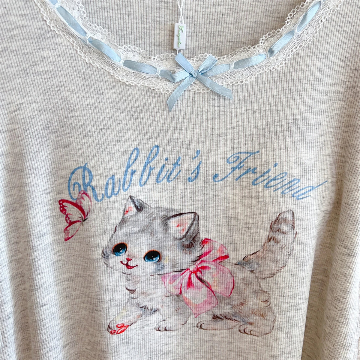Modal Pajama Sets Sweet Cat Loose Long Sleeve Round Collar Bow Short T Shirt Women's Spring and Autumn Soft Sleepwear