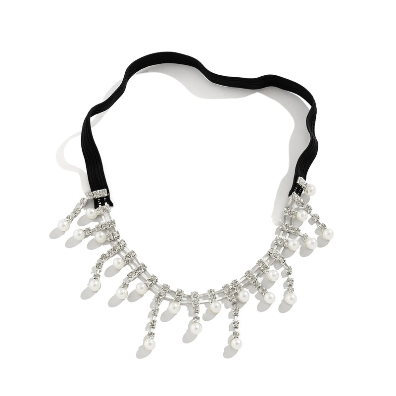 IngeSight.Z Sexy Full Rhinestones Imitation Pearl Tassel Leg Thigh Chain for Women Simple Adjustable Elastic Band Body Chain