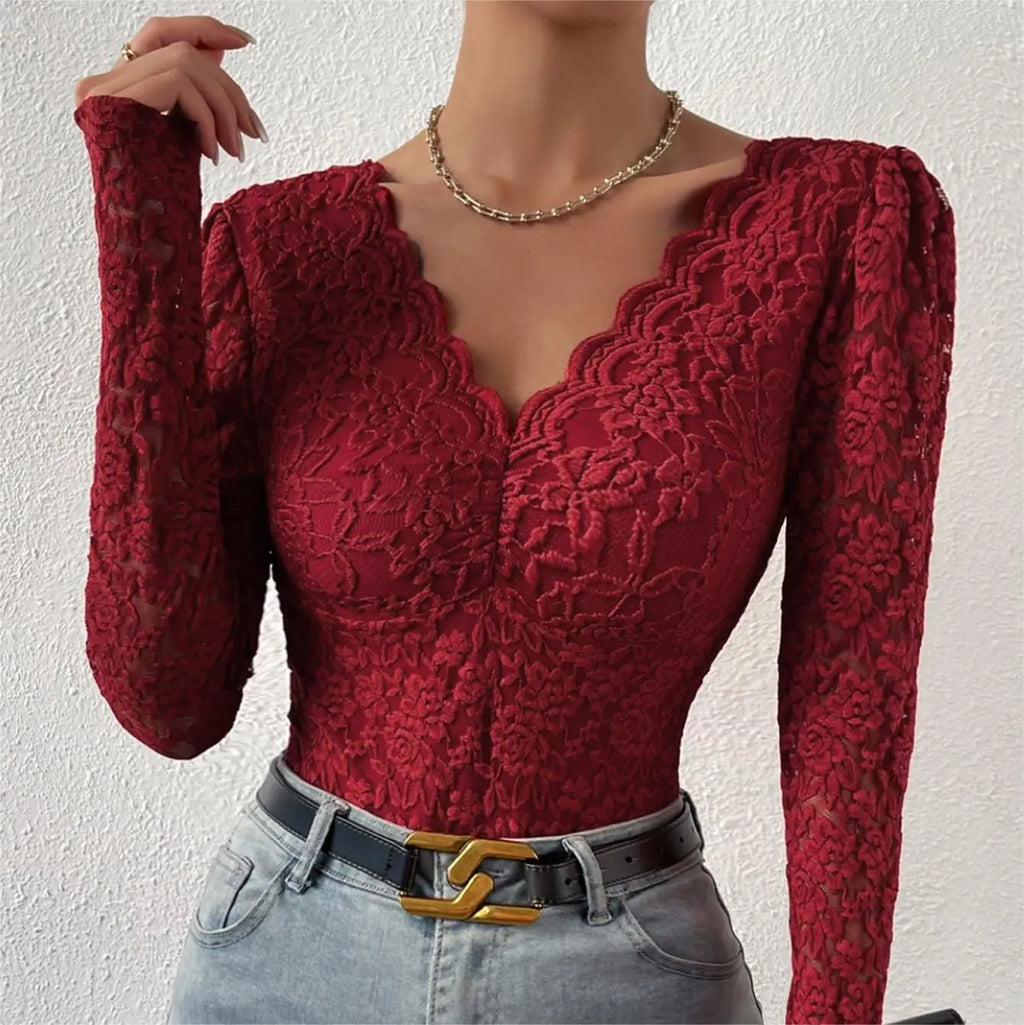 Womens Elegant Floral lace Shaping Bodysuit Sexy Scallop Trim V Neck Slimming Body Shaper Slim Night Club Party Leotards Tops