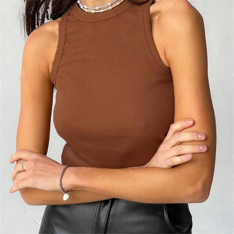 Women Solid Round Sleeveless Camis Tank Top Women Vest Camisole Summer Basic Elastic Tank Top Women O Neck Solid Tank Top Y2k