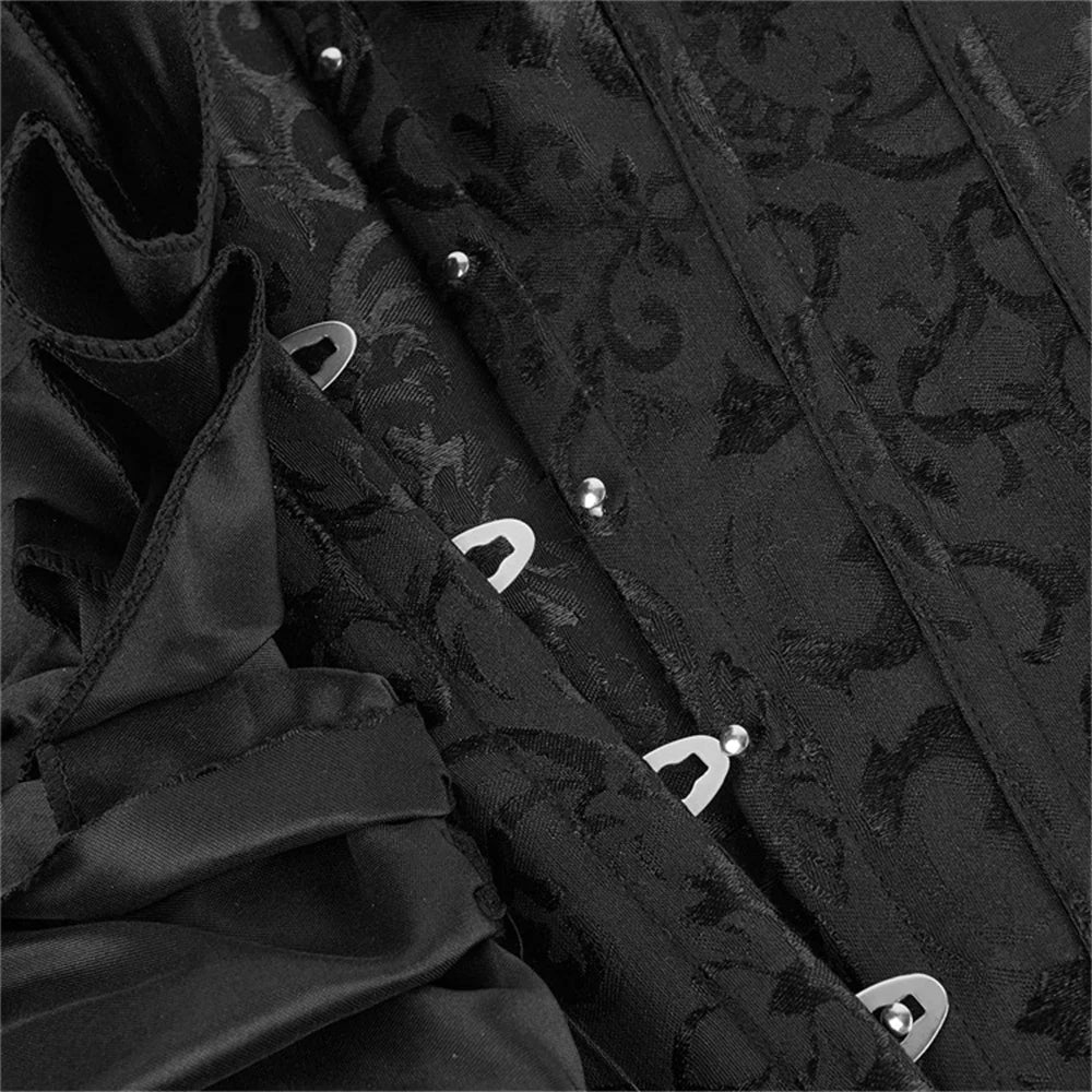 Black Bustiers And Corset Top Ruffle Lace Decoration Gothic Waist Trainer Body Shaper Sexy Overbust Corsets