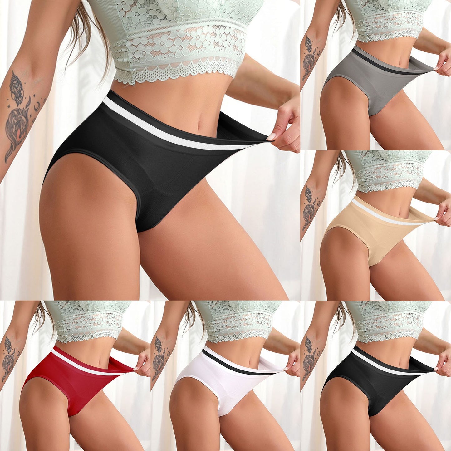 Women High Waist Seamless Panties Cotton Crotch Abdomen Girls Sexy Breathable Seamless Ladies Briefs Satin Underwear for Women
