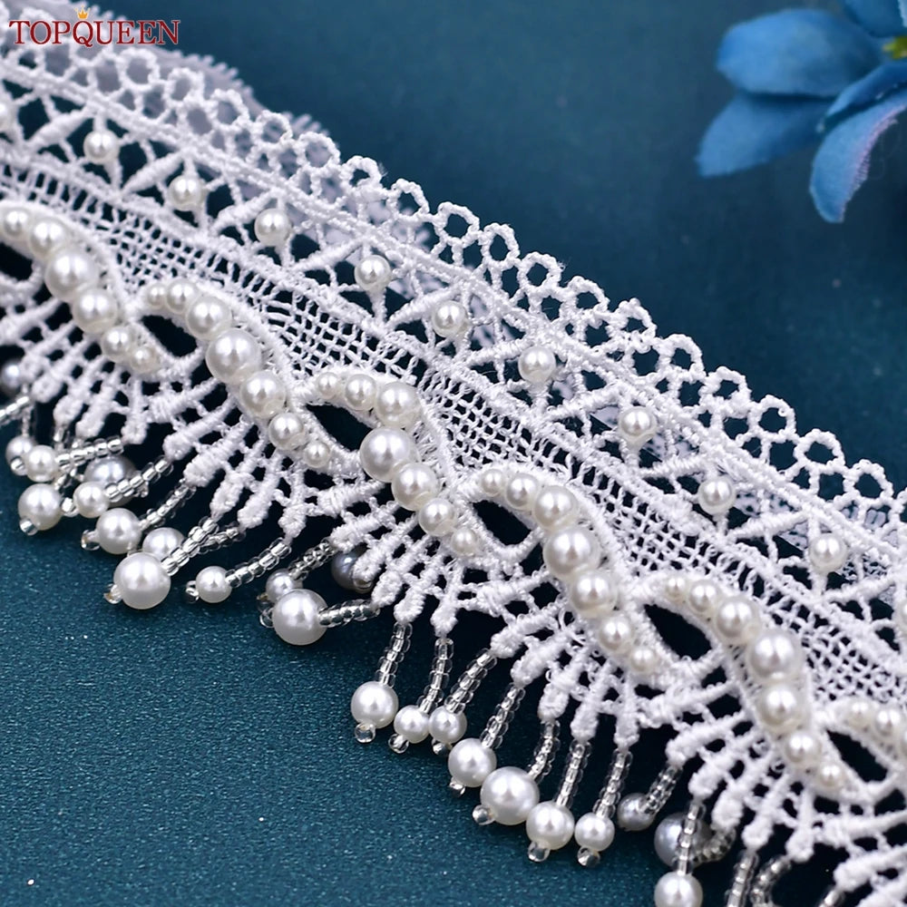 TopQueen ST66 Leg Ring Bride Sexy Lace Flower Rhinestones Pearls Wedding Garter Belt Bridal White Thigh Leg Accessories
