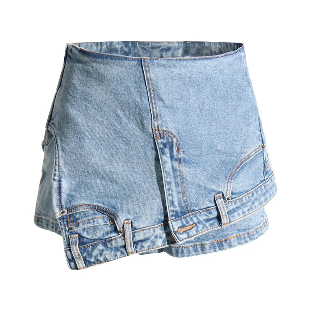 TWOTWINSTYLE Patchwork Pocket Irregular Chic Denim Shorts For Women High Waist Spliced Zipper Designer Short Pants Female New