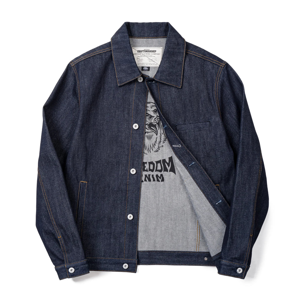 Maden Retro Men's 16.5oz Denim Jackets Heavyweight Cotton Lapel Jacket Solid Color Printed Classic Coat for Autumn Outerwear