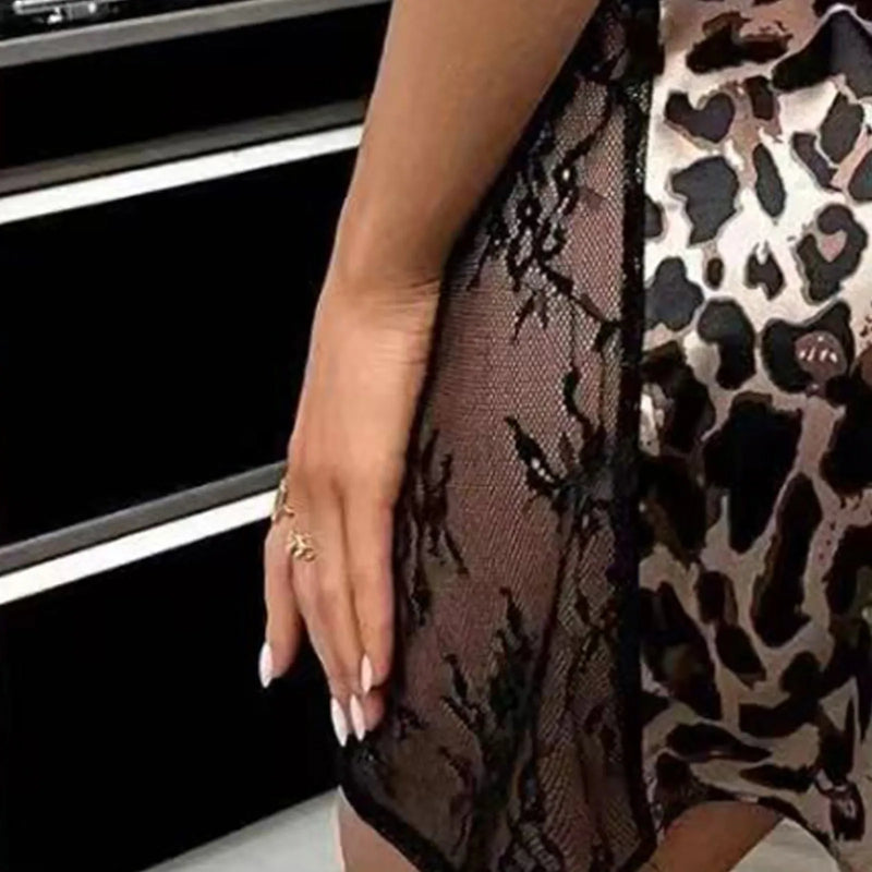 Women Fashion Sexy Lingerie Leopard Prints Patchwork Lace Underwear Dress Lingerie Silk Bodysuit Lingerie For Women