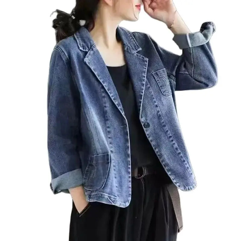 2024 Jeans Blazer Coat Women Spring Autumn New Retro Denim Jacket Female Loose Casual Coats Ladies Denim Tops