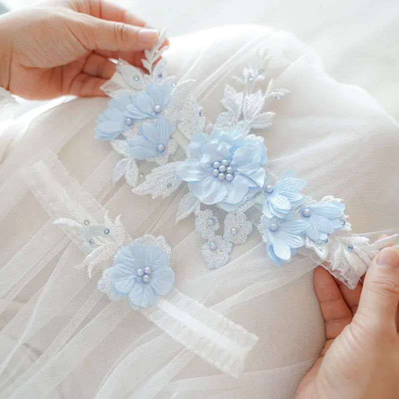 SLBRIDAL Sexy Lace Flower Crystal Rhinestones Pearls Bridal Garter Belts Wedding Thigh Leg Garter Ring For Women/Female/Bride