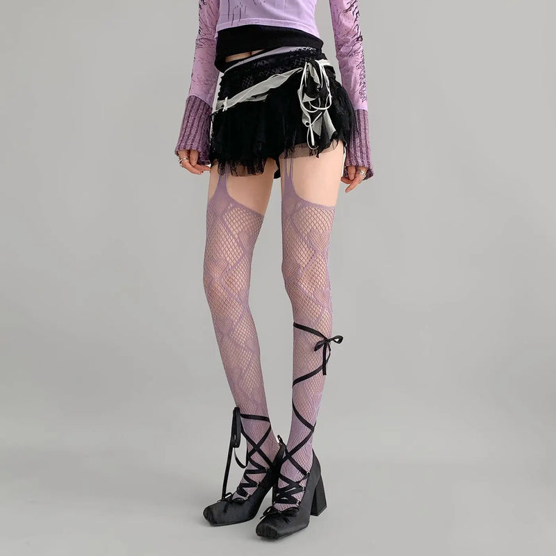 Y2K Love Heart Fishnet Stockings Sweet Girl Pantyhose Nude Women Sexy Suspender Tights JK Lolita Cosplay Party Lace Stockings