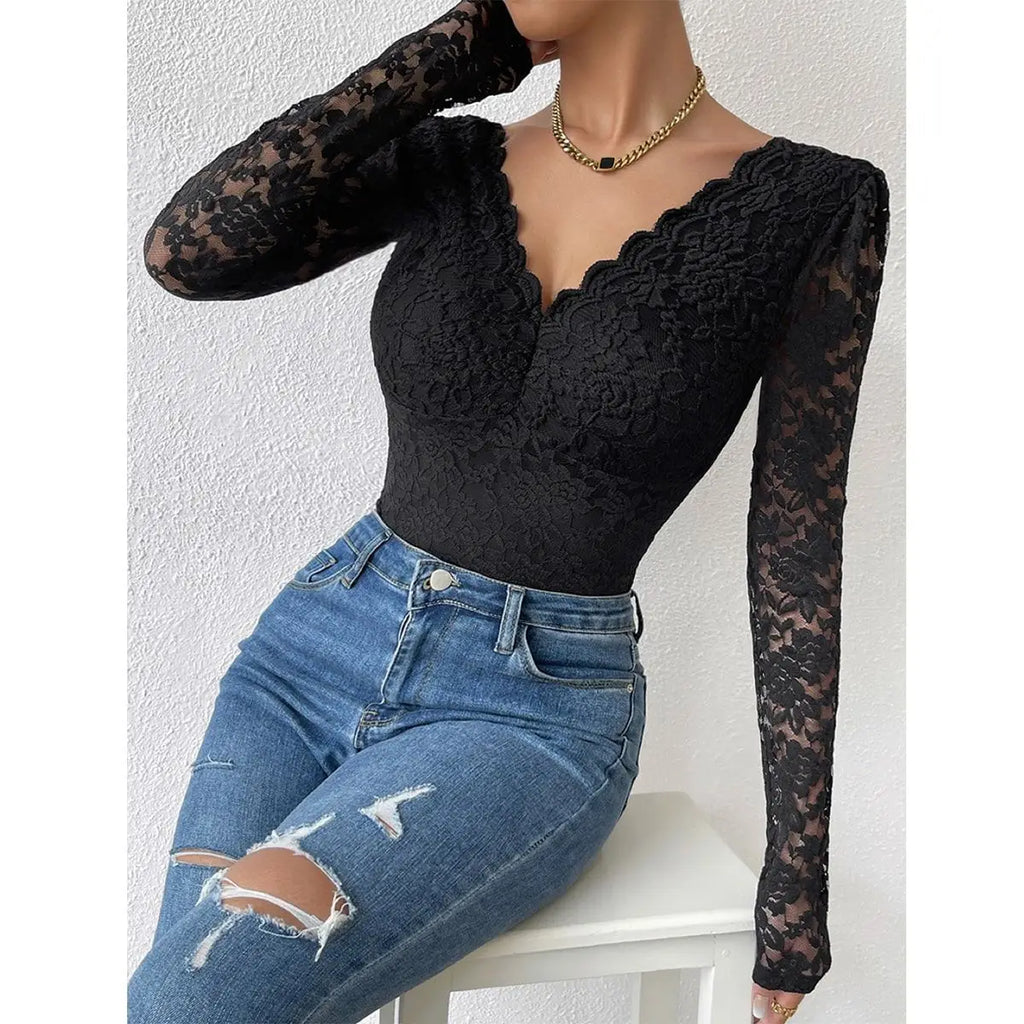 Womens Elegant Floral lace Shaping Bodysuit Sexy Scallop Trim V Neck Slimming Body Shaper Slim Night Club Party Leotards Tops