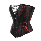 Corset Top Plus Size Sexy Lingerie Women Bustier Strap Embroidery Flower Overbust Corselet Vintage Fairy Burlesque Red Black