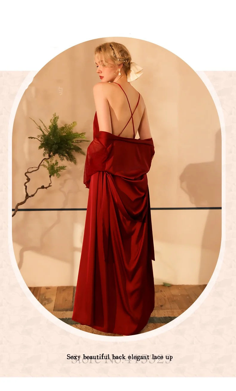 Wedding Bride Robe Set Women Sexy Lace Patchwork Nightgown Long Kimono Bath Gown Loose Suspender Nightdress Intimate Lingerie