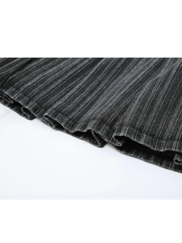 Y2k Pleated Skirt Women Sexy High Waist Grey Stripe Bandage Mini Skirts 2022 Summer New A Line Skirt Vintage Harajuku Streetwar