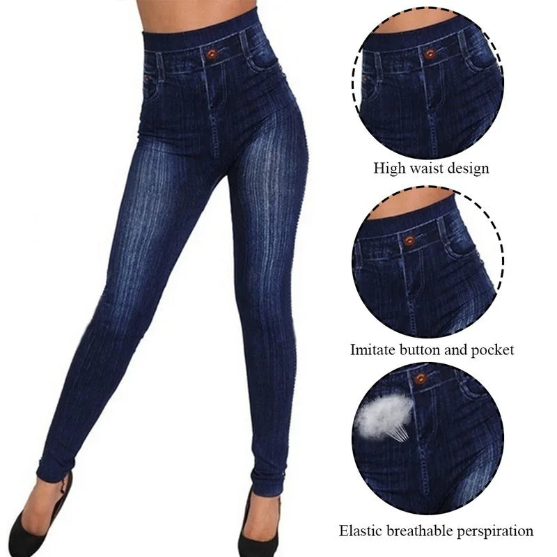 Women Denim Leggings Fashion Slim Leggings Faux Jeans Leggings Stretch Leggins Pants Summer Breeches Multiple Sizes
