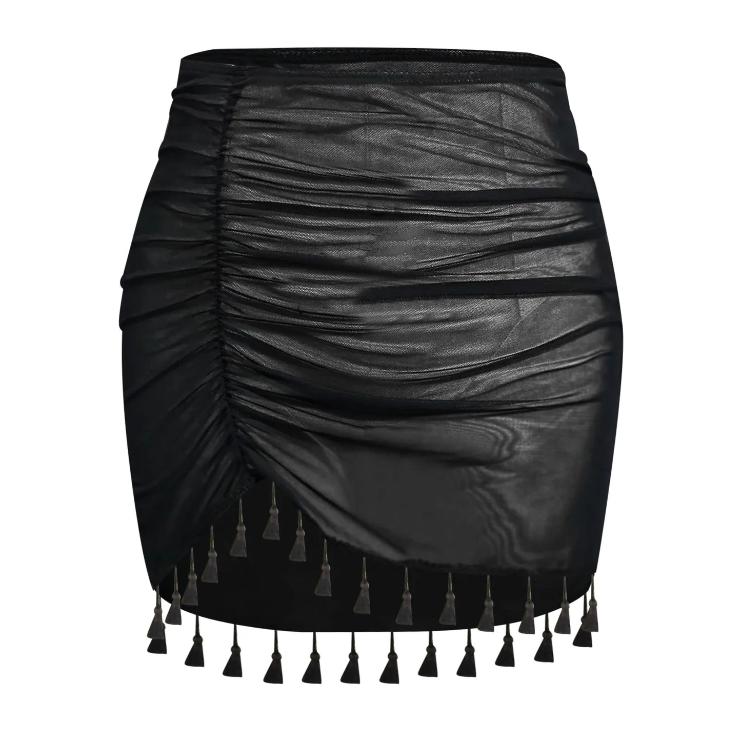 Black Ruffle Trim Sheer Beach Skirt Mesh Cover Up Skirt Beach Wrap Bikini Shiny Wraps Tassel Cover Ups for Swimwear Swimsuit