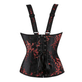Corset Top Plus Size Sexy Lingerie Women Bustier Strap Embroidery Flower Overbust Corselet Vintage Fairy Burlesque Red Black