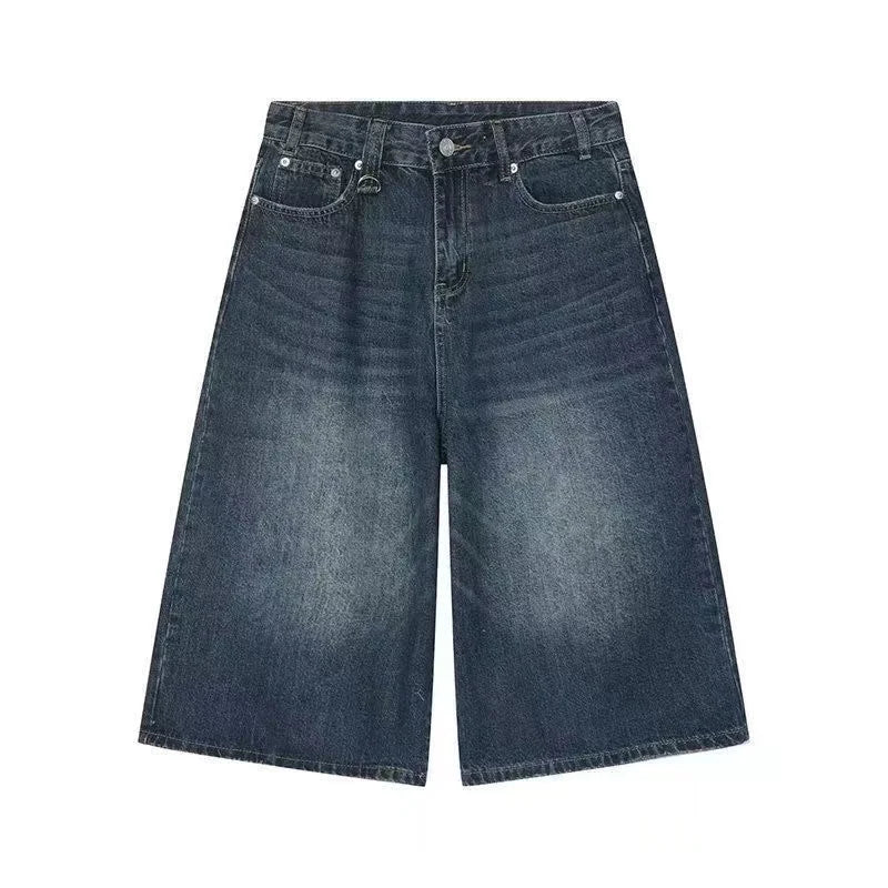 2024 Y2k Retro Women Low Rise Jorts Brushed Black Wash Cropped Baggy Jeans Wide Leg Frayed Denim Short Pants Acubi Fashion