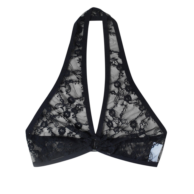 Lingerie For Ladies Lace Halter Neck Criss Cross Back Lace Bra Deep V Scalloped Strappy Bralette Lenceria Sexys Para Mujer Fina