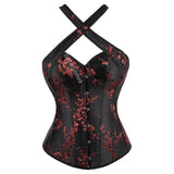 Corset Top Plus Size Sexy Lingerie Women Bustier Strap Embroidery Flower Overbust Corselet Vintage Fairy Burlesque Red Black