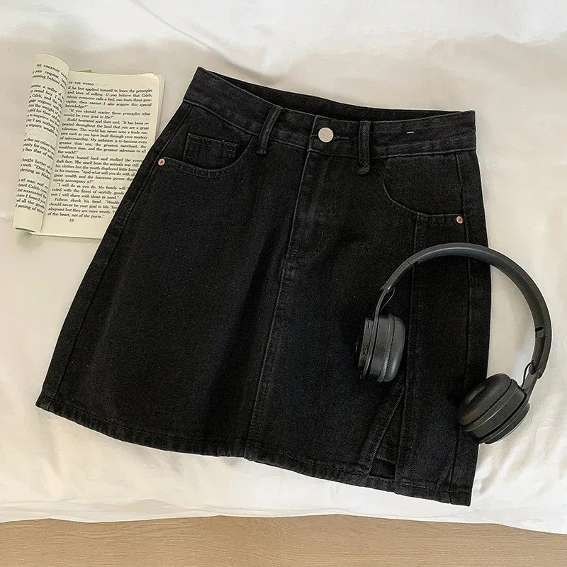 Y2k Denim Mini Skirts For Women Korean Style Summer 2023 Sexy Female Wide Leg Jeans Skirt Casual Vintage Blue Black High Quality
