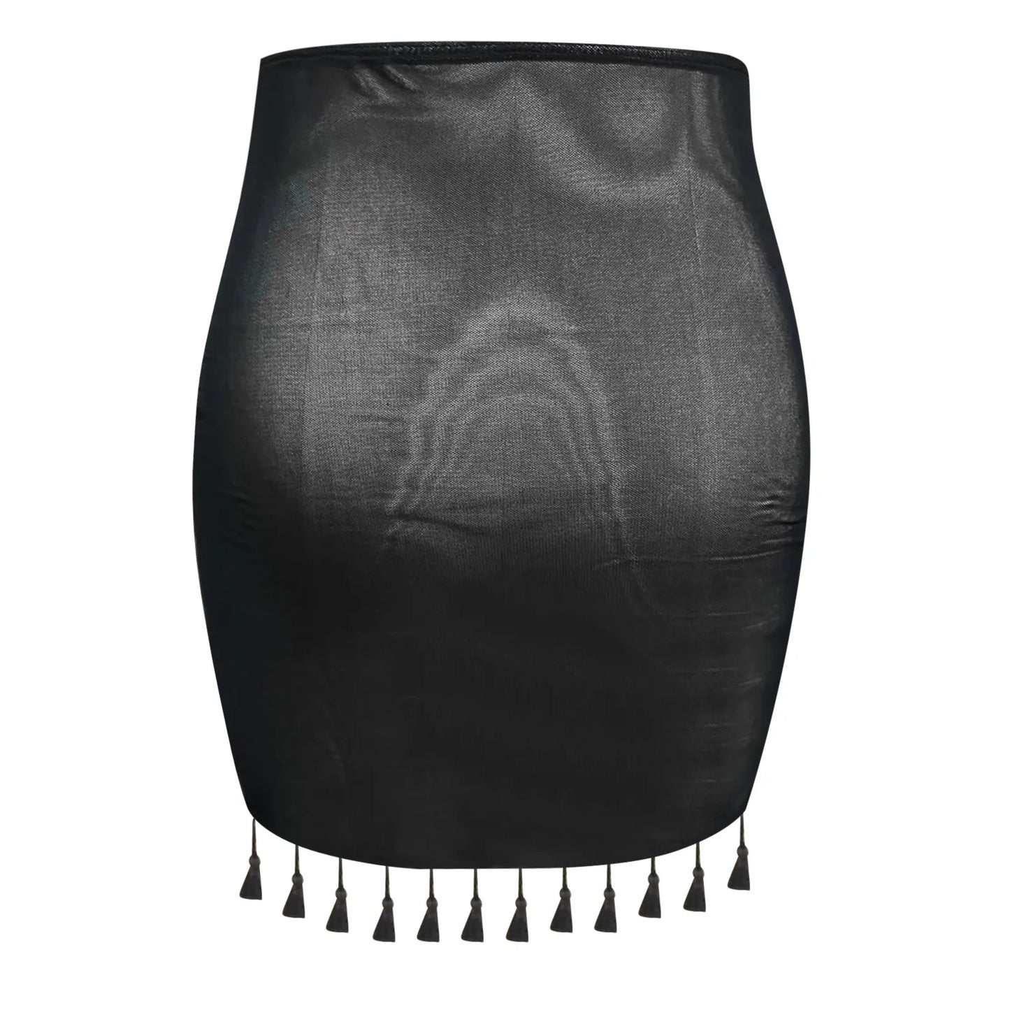 Black Ruffle Trim Sheer Beach Skirt Mesh Cover Up Skirt Beach Wrap Bikini Shiny Wraps Tassel Cover Ups for Swimwear Swimsuit