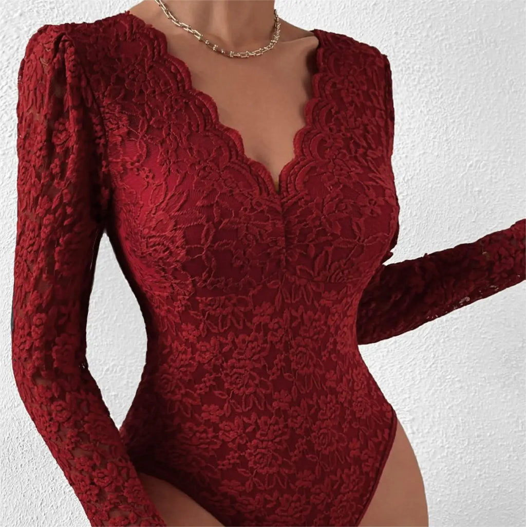 Womens Elegant Floral lace Shaping Bodysuit Sexy Scallop Trim V Neck Slimming Body Shaper Slim Night Club Party Leotards Tops