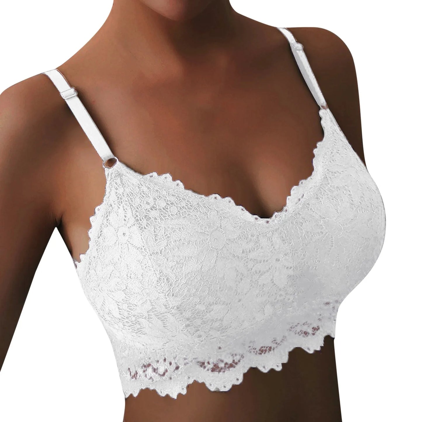 Women One Size Vest Lace Crop Brassiere Sexy V-Neck Chest Pad Bras Camisole Crop Top Solid Color Wireless Bra For Women Sutiã