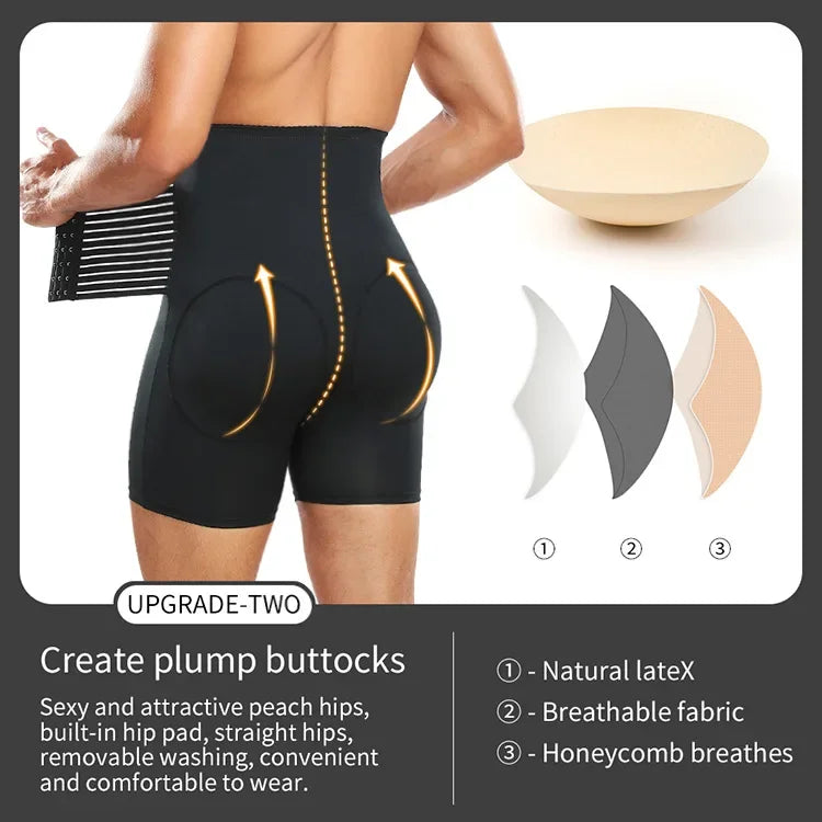 Shapewear Control Pants for Men Fitness Waist Trainer Corset Body Shaper Padded Panties Slimmer Thigh Breathable Slimmer Waist