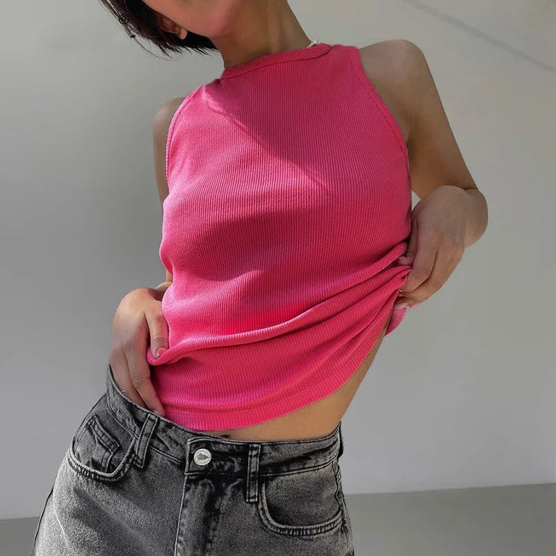 Women Solid Round Sleeveless Camis Tank Top Women Vest Camisole Summer Basic Elastic Tank Top Women O Neck Solid Tank Top Y2k