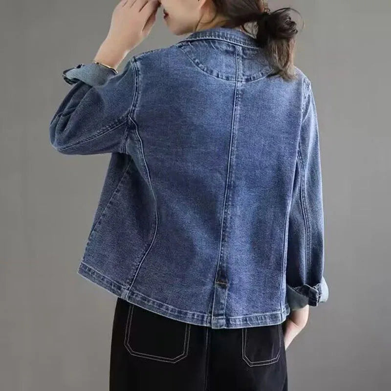 2024 Jeans Blazer Coat Women Spring Autumn New Retro Denim Jacket Female Loose Casual Coats Ladies Denim Tops