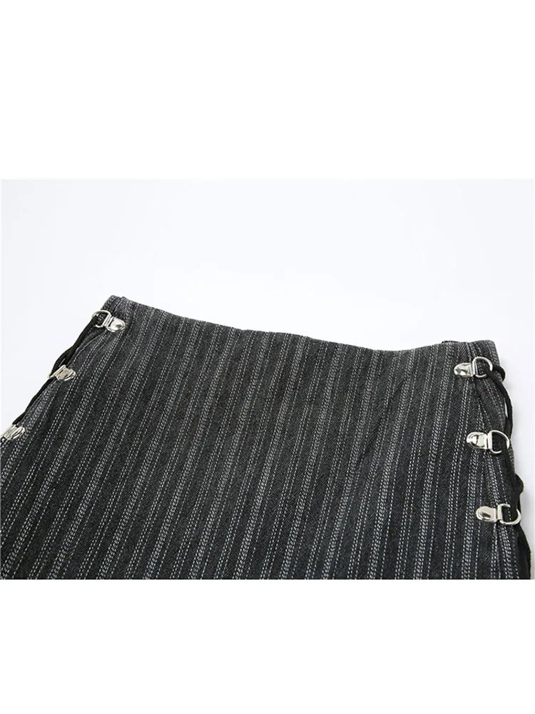 Y2k Pleated Skirt Women Sexy High Waist Grey Stripe Bandage Mini Skirts 2022 Summer New A Line Skirt Vintage Harajuku Streetwar