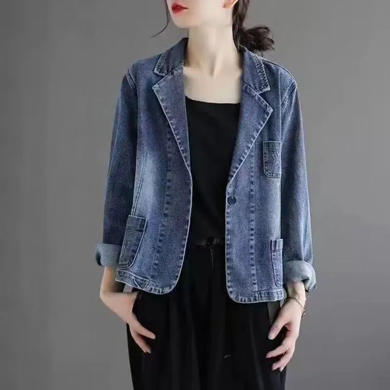 2024 Jeans Blazer Coat Women Spring Autumn New Retro Denim Jacket Female Loose Casual Coats Ladies Denim Tops
