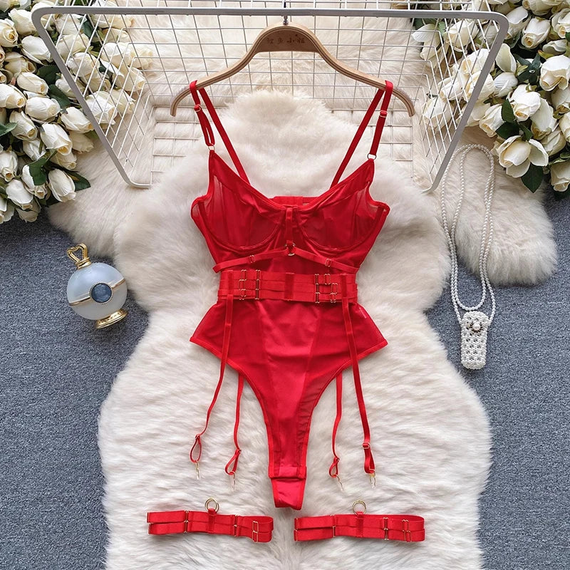 CHILLGIO Women Sexy Push Up Bodysuits Lingerie One Piece Bodycon Combination Catsuits Erotic Fashion Transparent Strappy Rompers