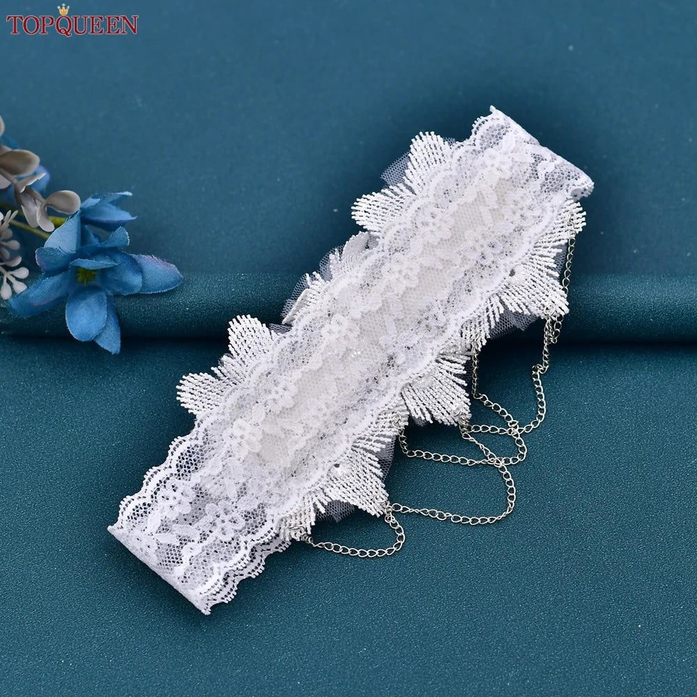 TopQueen ST66 Leg Ring Bride Sexy Lace Flower Rhinestones Pearls Wedding Garter Belt Bridal White Thigh Leg Accessories