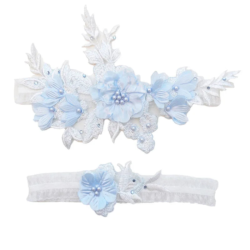 SLBRIDAL Sexy Lace Flower Crystal Rhinestones Pearls Bridal Garter Belts Wedding Thigh Leg Garter Ring For Women/Female/Bride