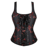 Corset Top Plus Size Sexy Lingerie Women Bustier Strap Embroidery Flower Overbust Corselet Vintage Fairy Burlesque Red Black